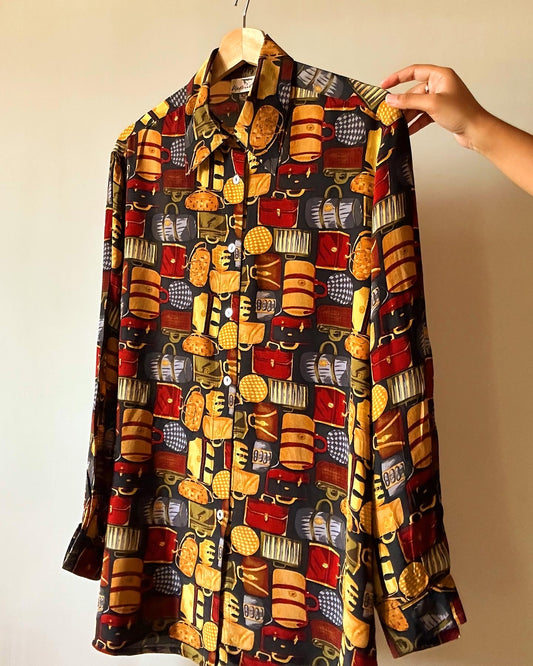 Silk Vintage Shirt With Bags Print