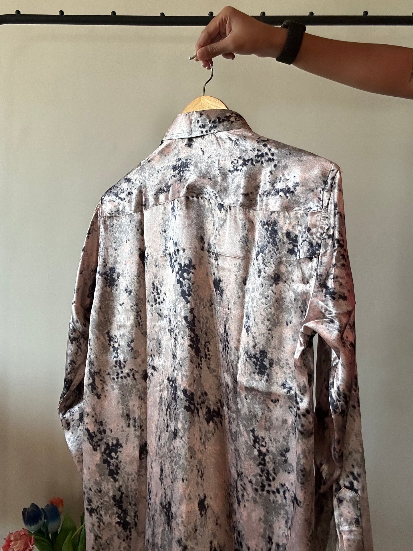 Dusty Pink Dye Up Print Satin Shirt