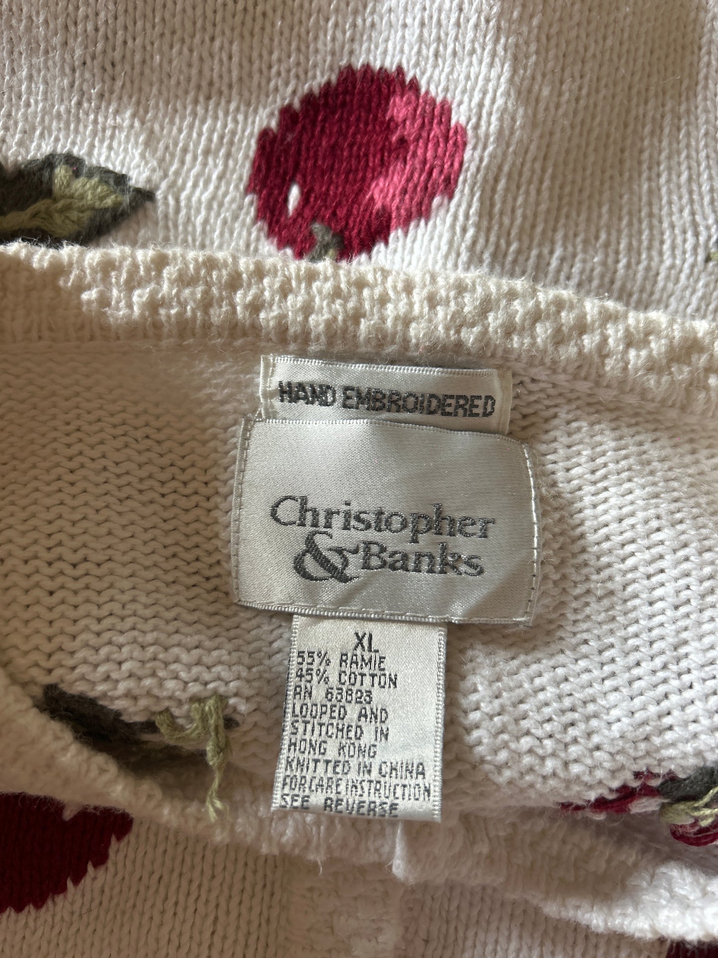 Vintage Christopher & Banks Cherry Hand Embroidered Cardigan