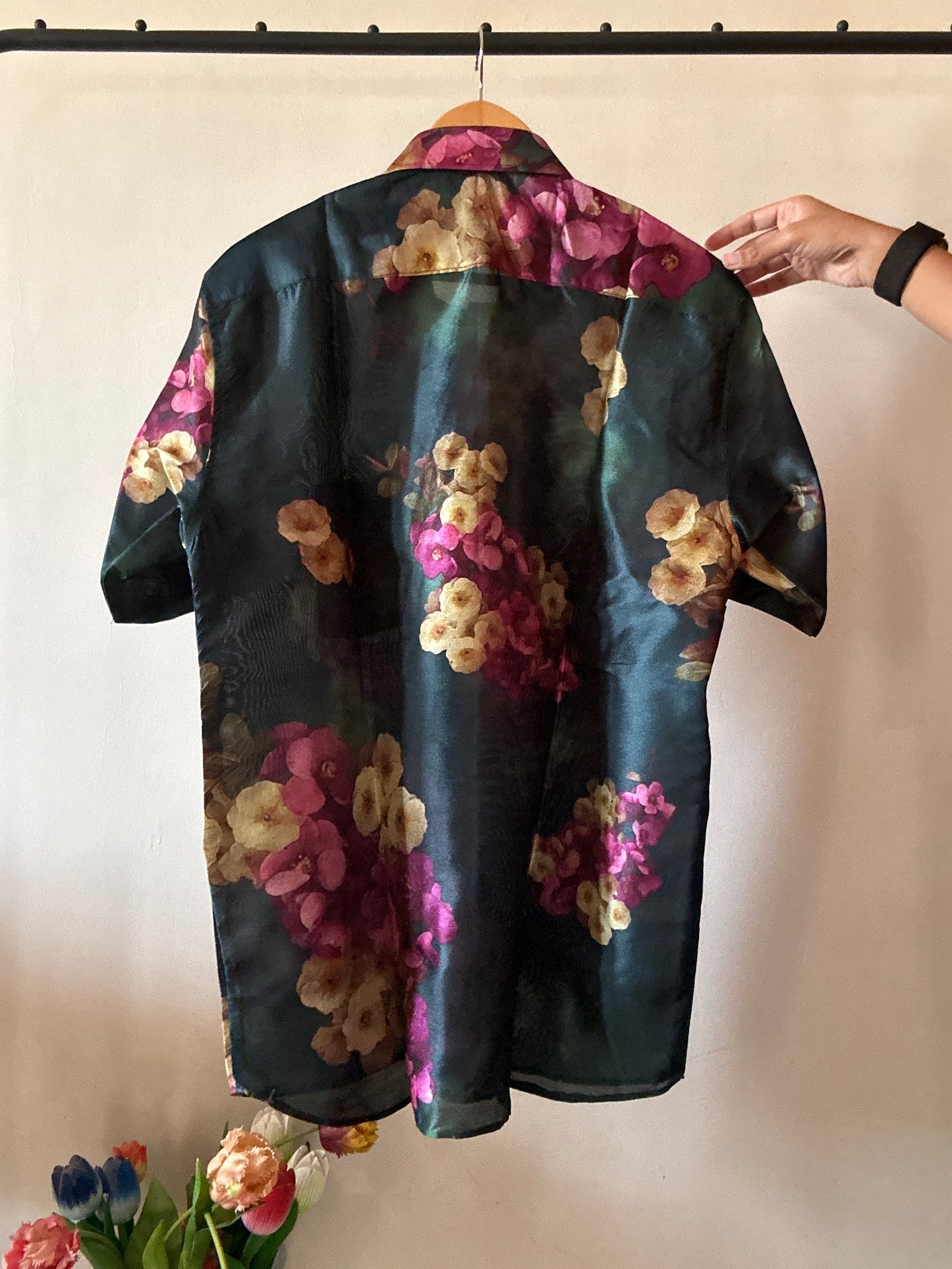 Water Flower Print Silk Shirt