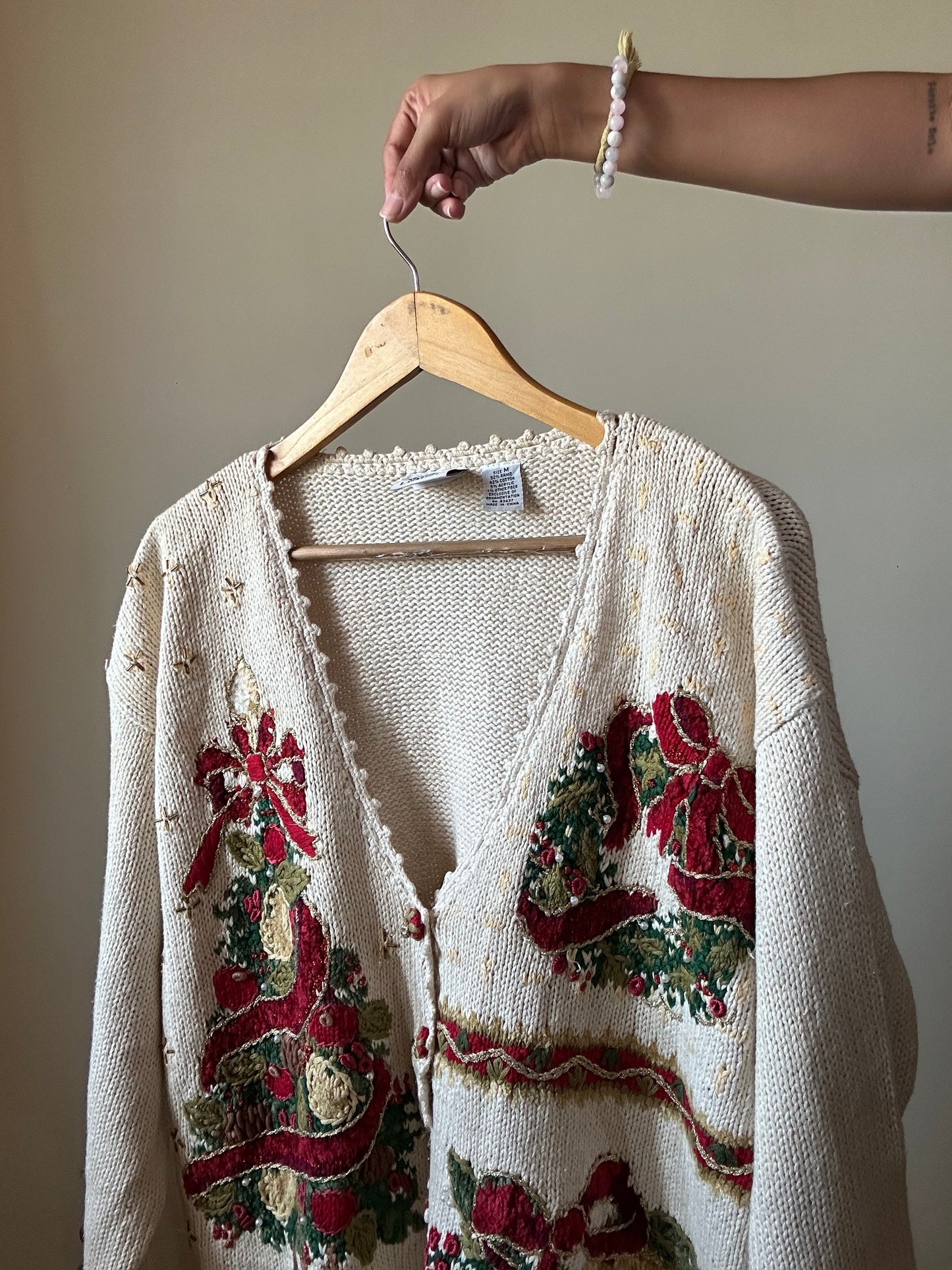 Vintage Maggie Lawrence Christmas Tree Beaded and Embroidered Cardigan