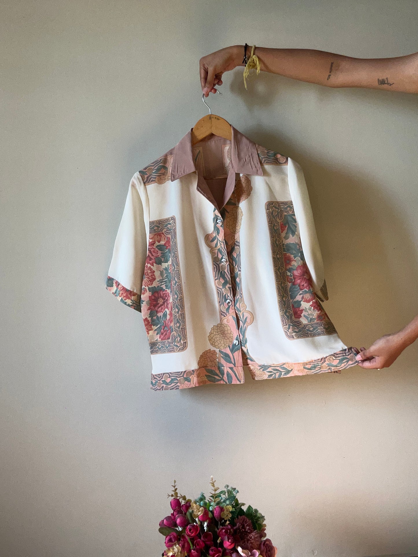 Vintage Abstract English Floral Print Shirt