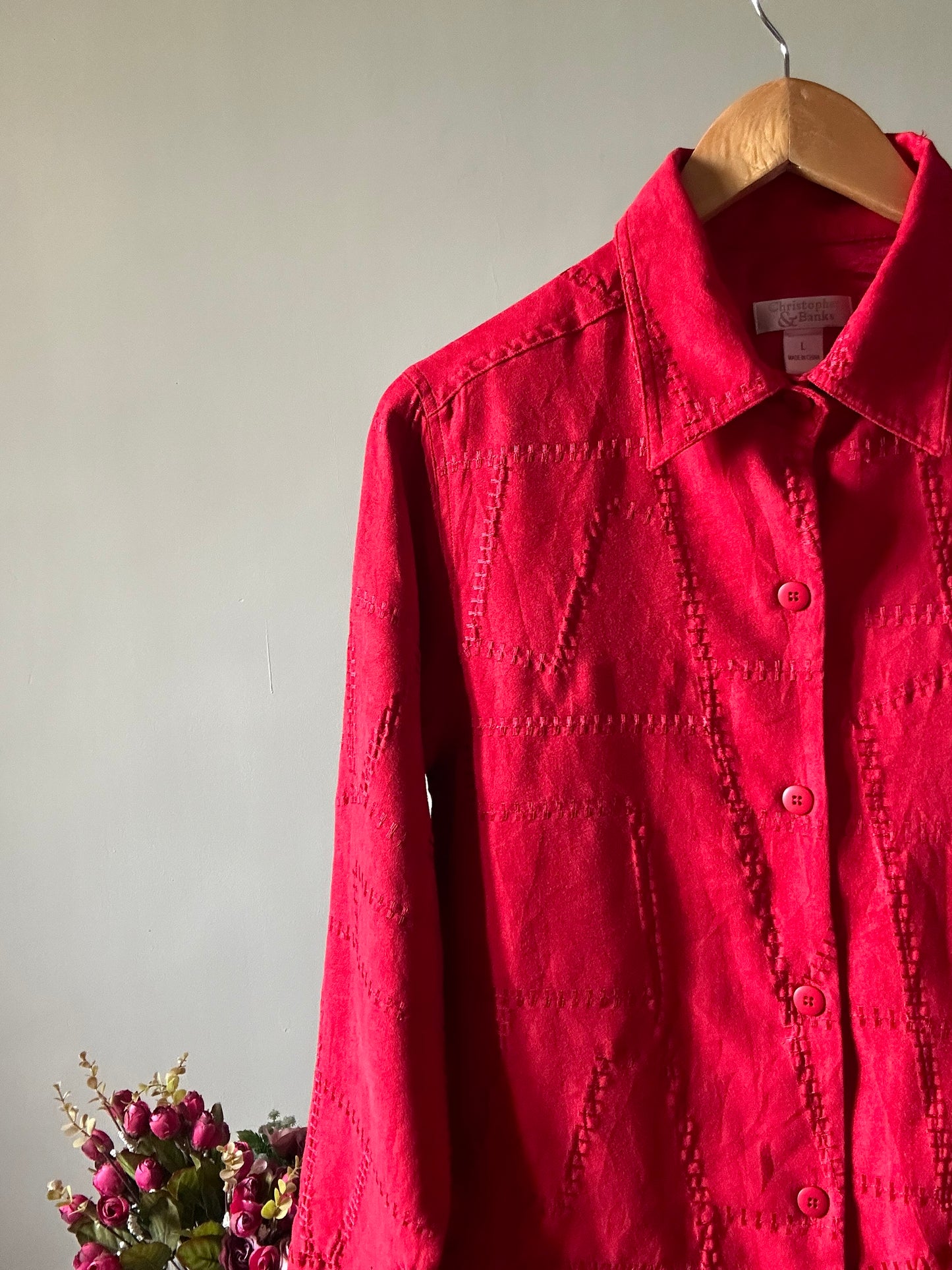 Christopher & Banks Vintage Red Embroidered Shirt