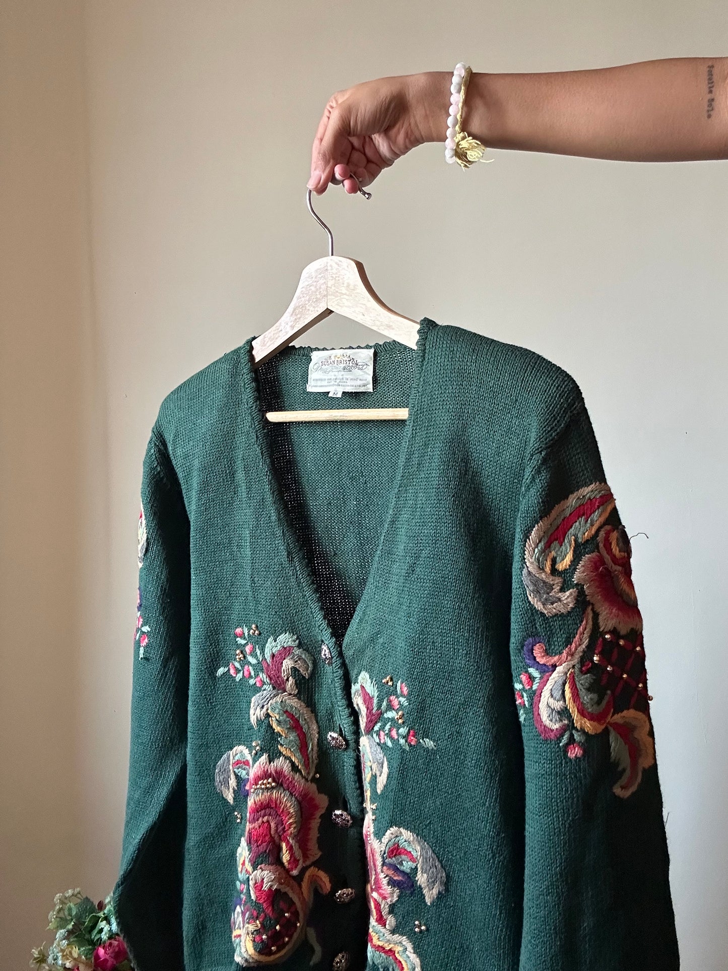 Susan Bristol Vintage Hand Embroidered Knit Cardigan