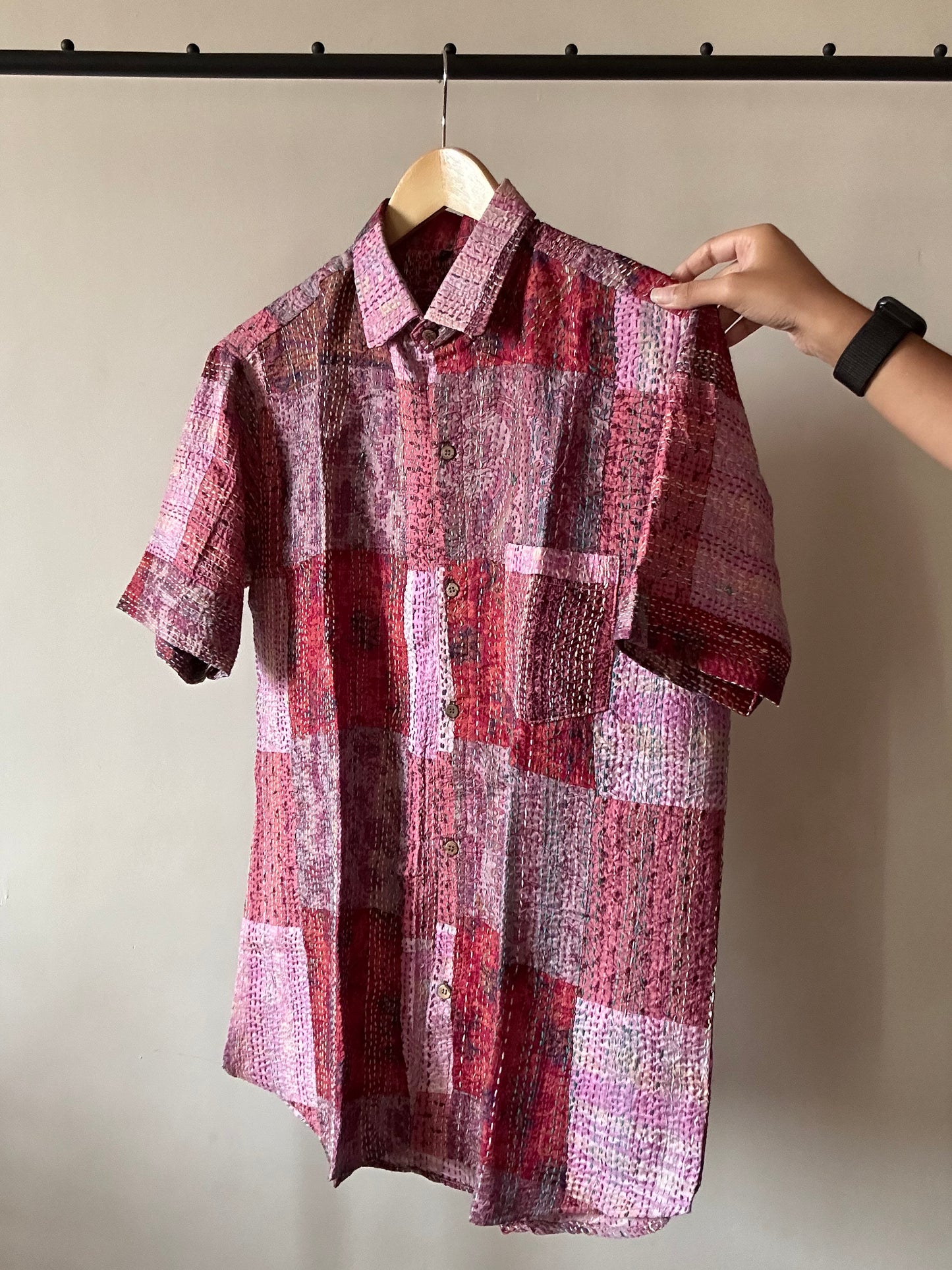 Cotton Candy Patch Work Kantha Embroidery Shirt