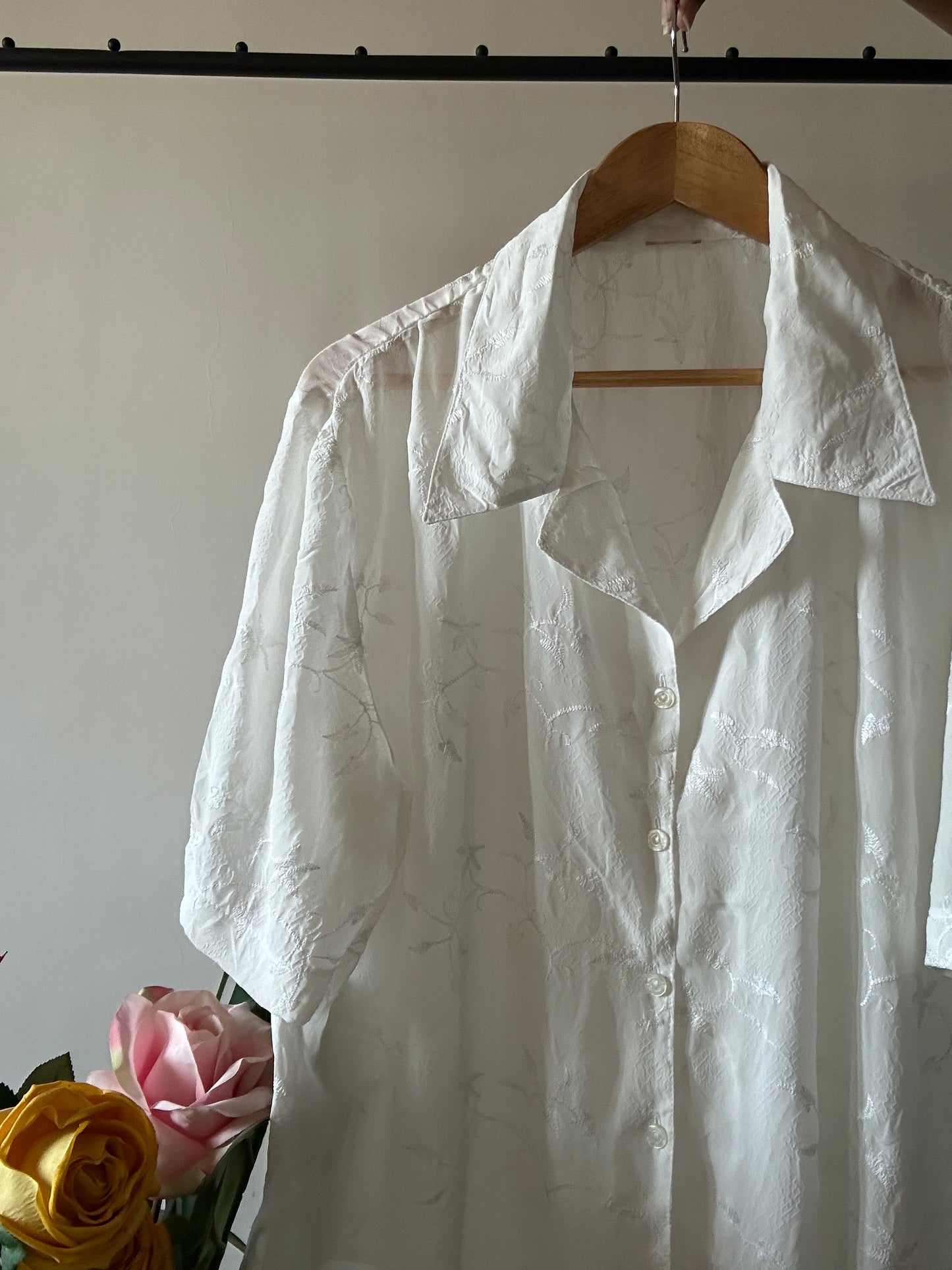 Semi Sheer Overall Embroidery Vintage Shirt