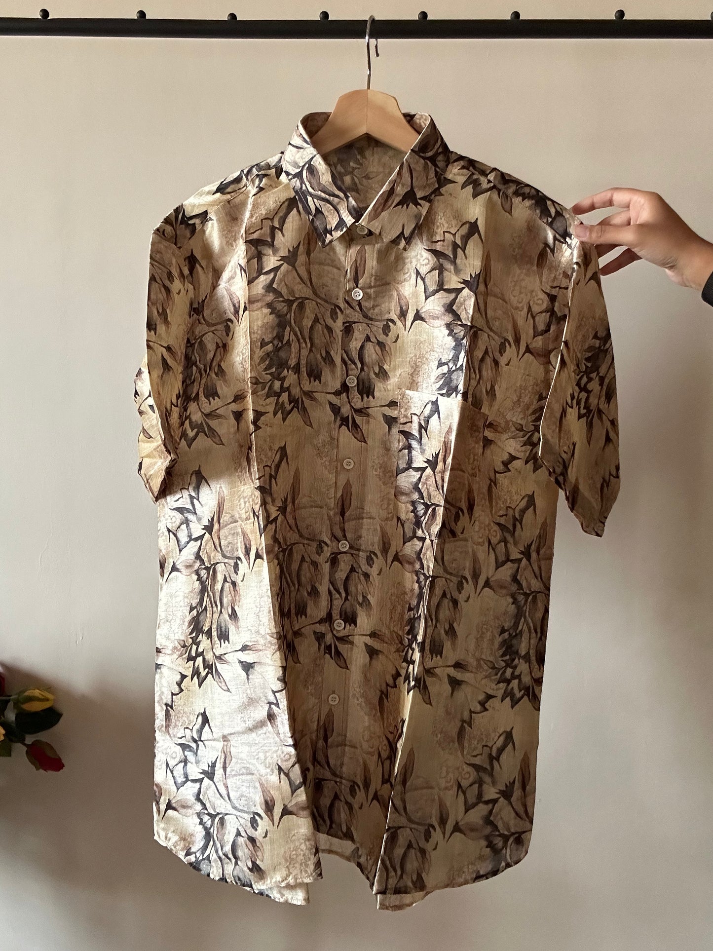 Abstract Artsy Leaf Print Tussar Silk Shirt