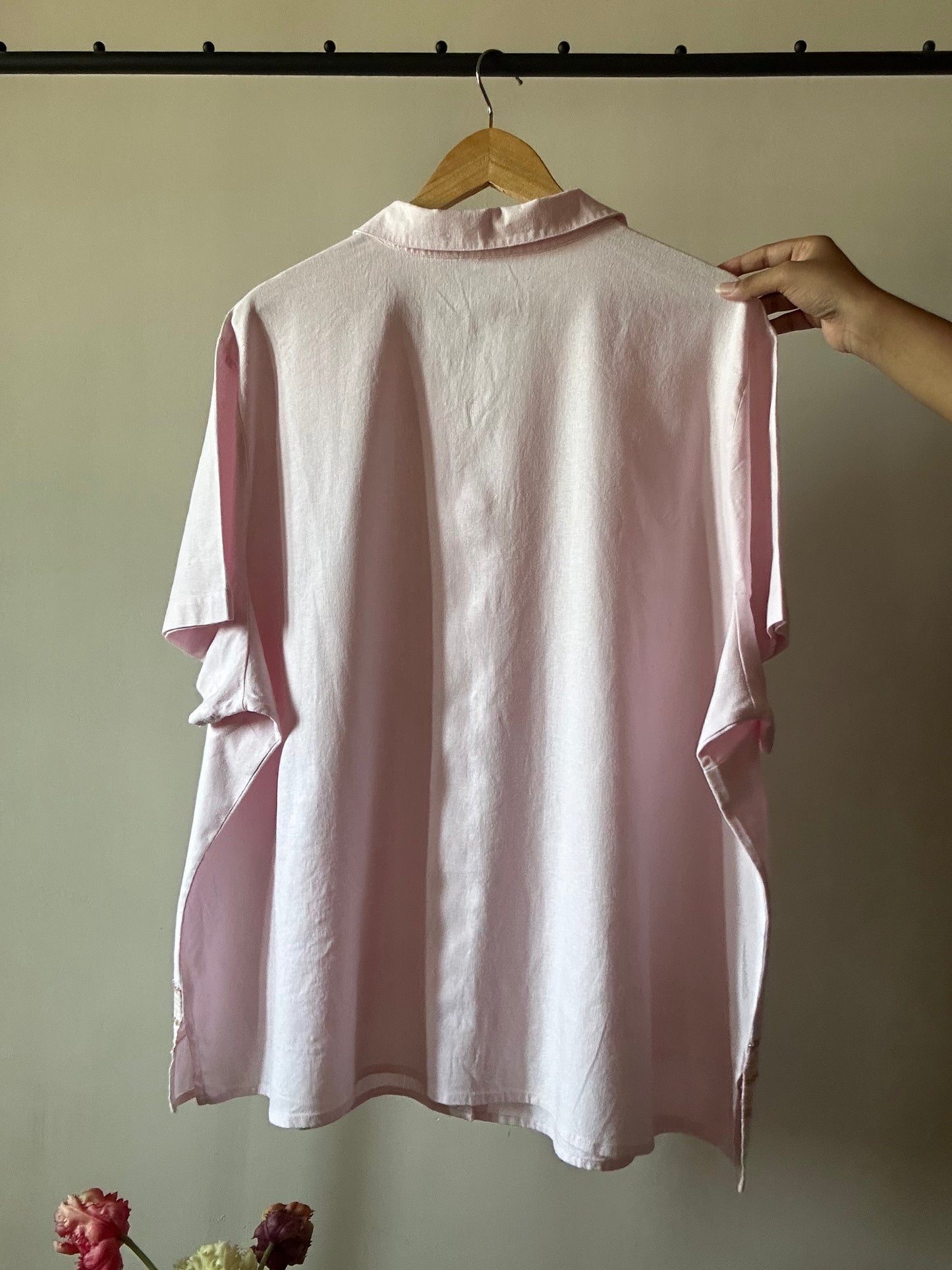 Vintage Pink Linen Beaded Shirt