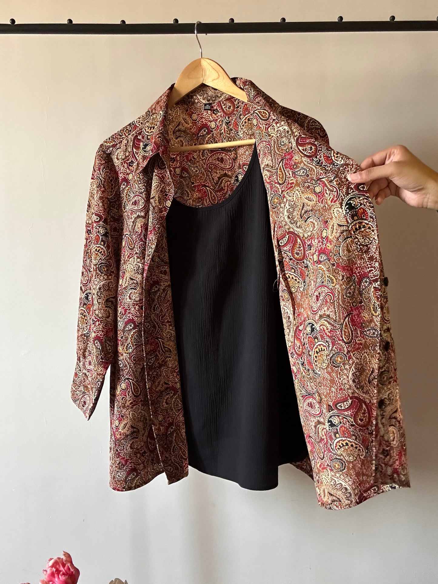 Vintage Attached Vest Ethnic Print Shirt