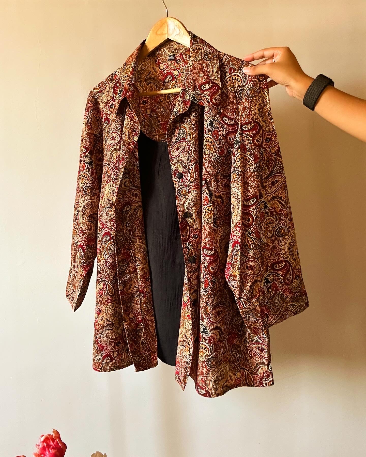 Vintage Attached Vest Ethnic Print Shirt