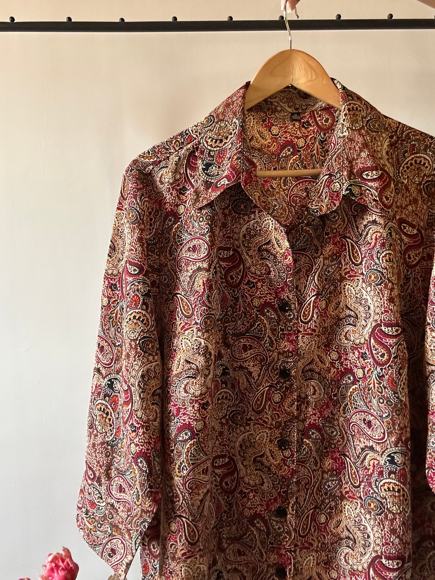 Vintage Attached Vest Ethnic Print Shirt