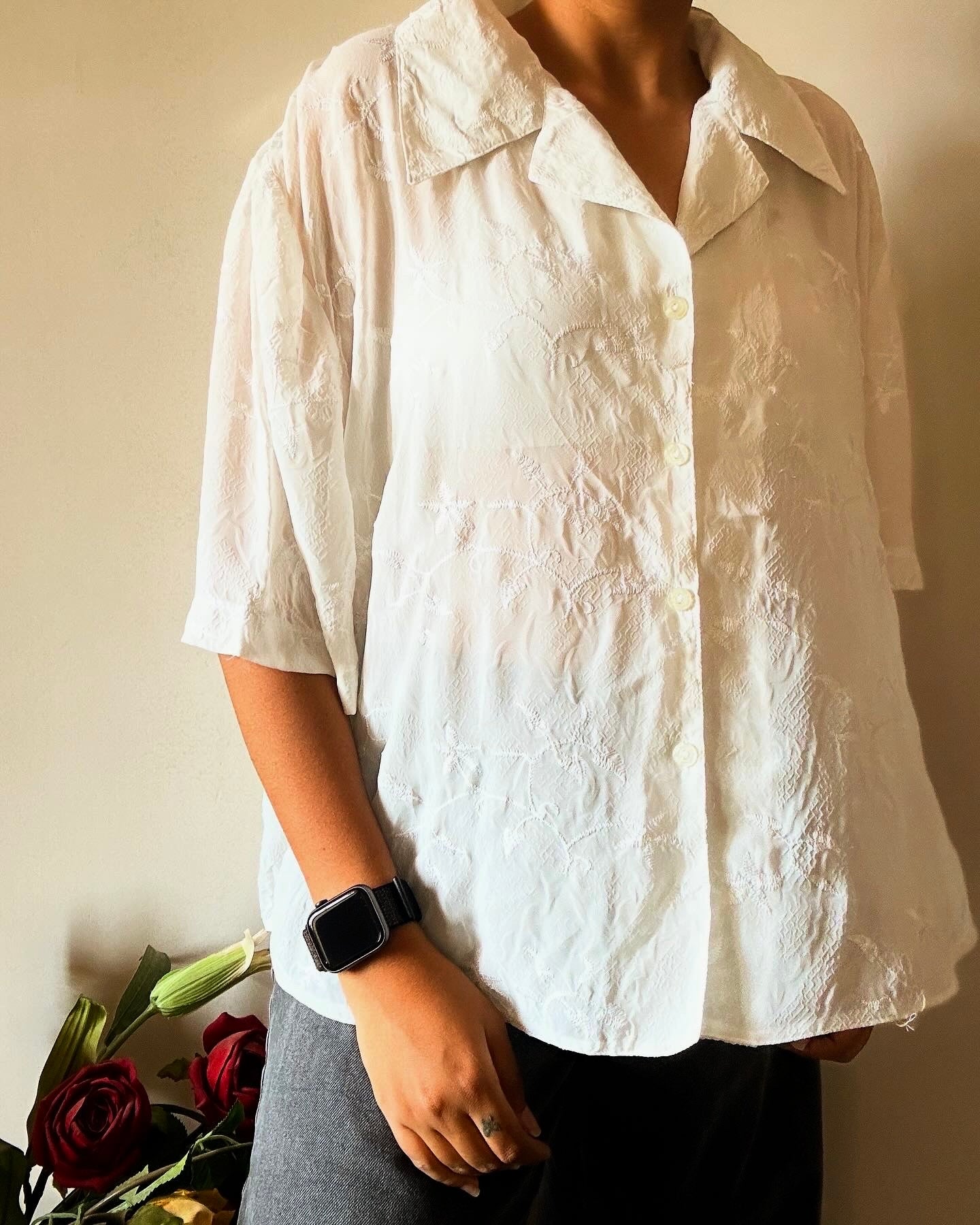 Semi Sheer Overall Embroidery Vintage Shirt