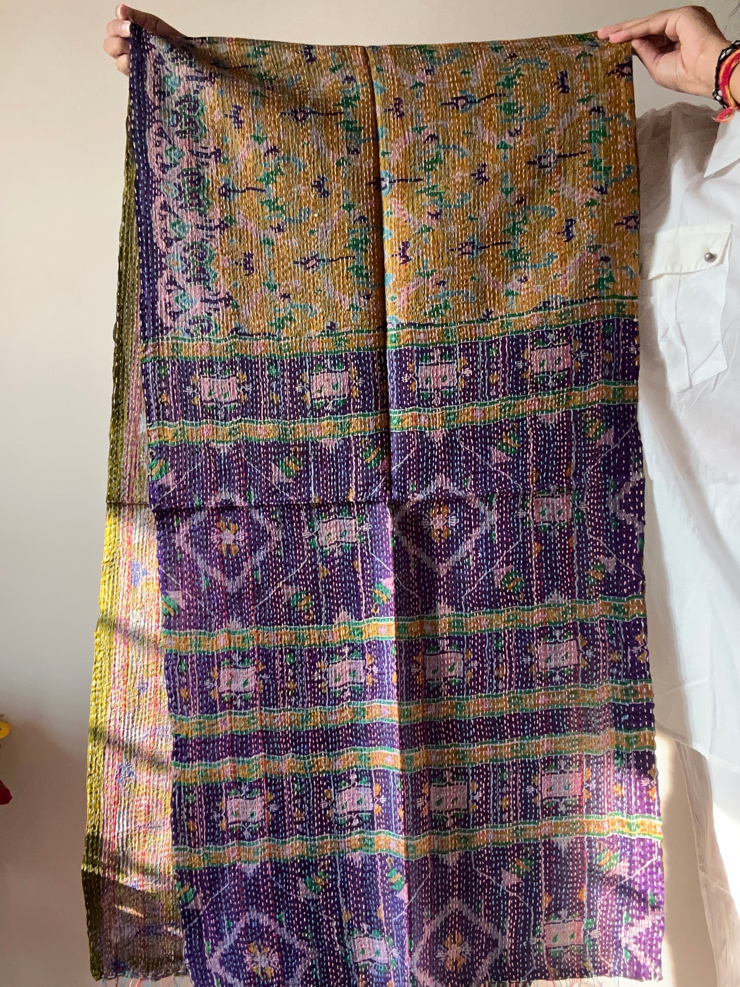 Purple Traditional Village Multi Print Reversible Stole