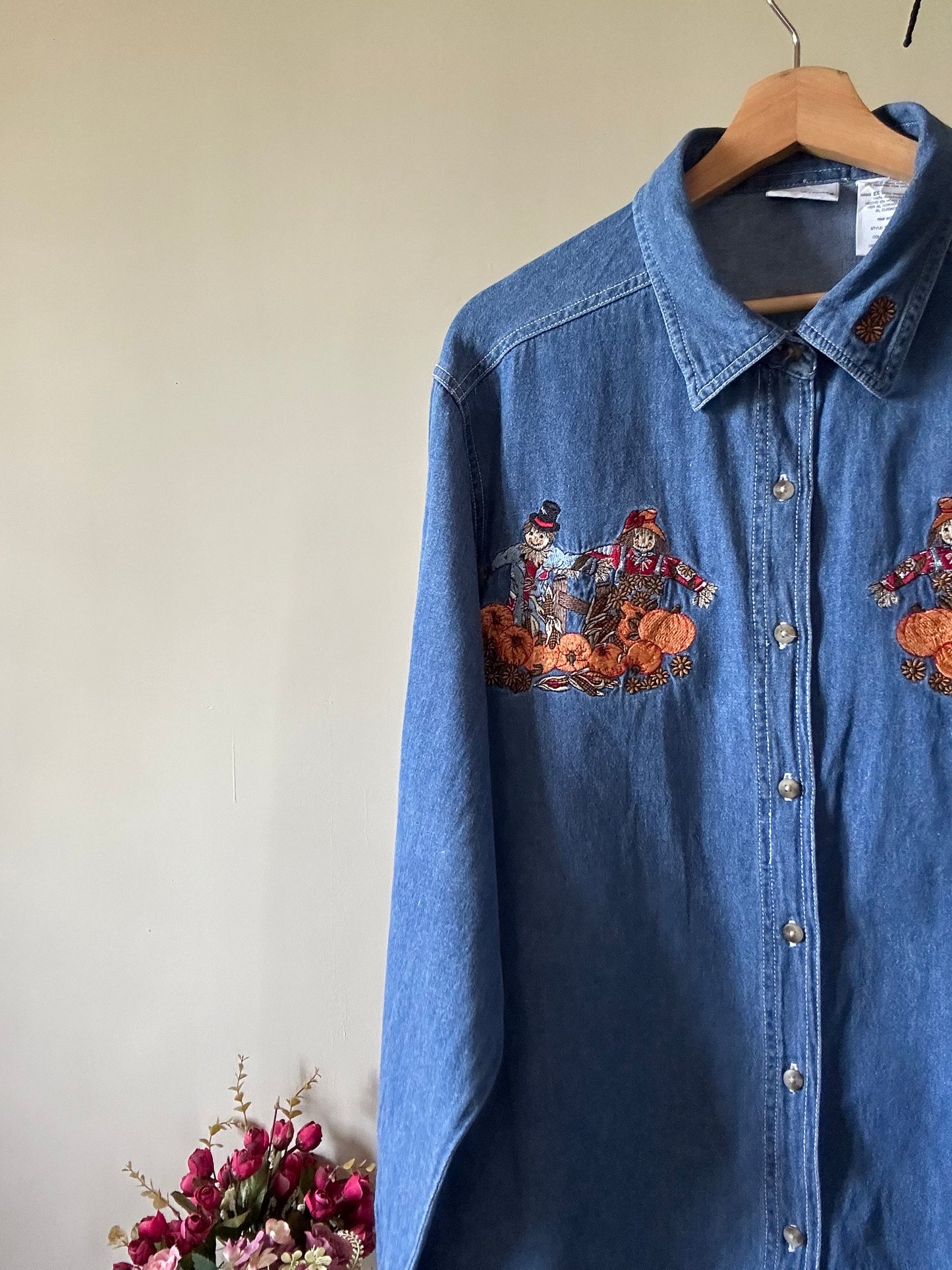 Bobbie Brooks Vintage Pumpkin Embroidered Denim Shirt