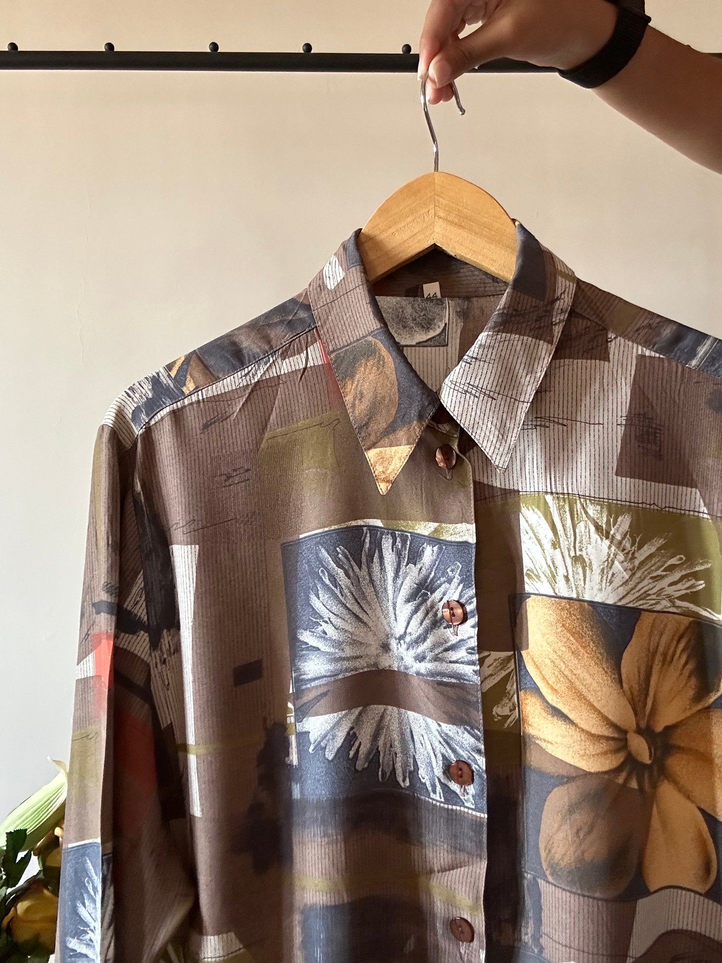 Vintage Block Pattern Floral Print Shirt