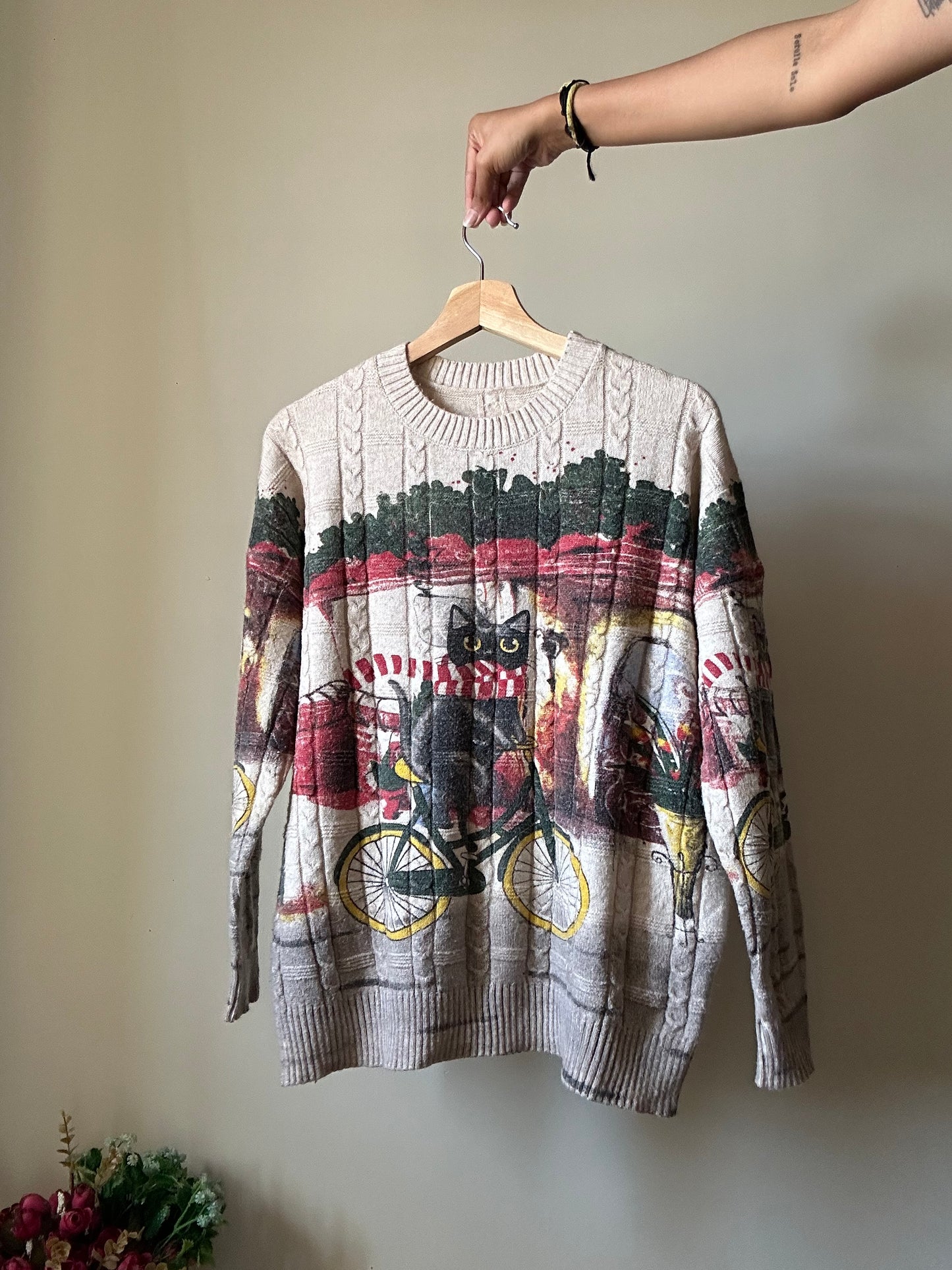 Vintage Cat on a Bicycle Pullover