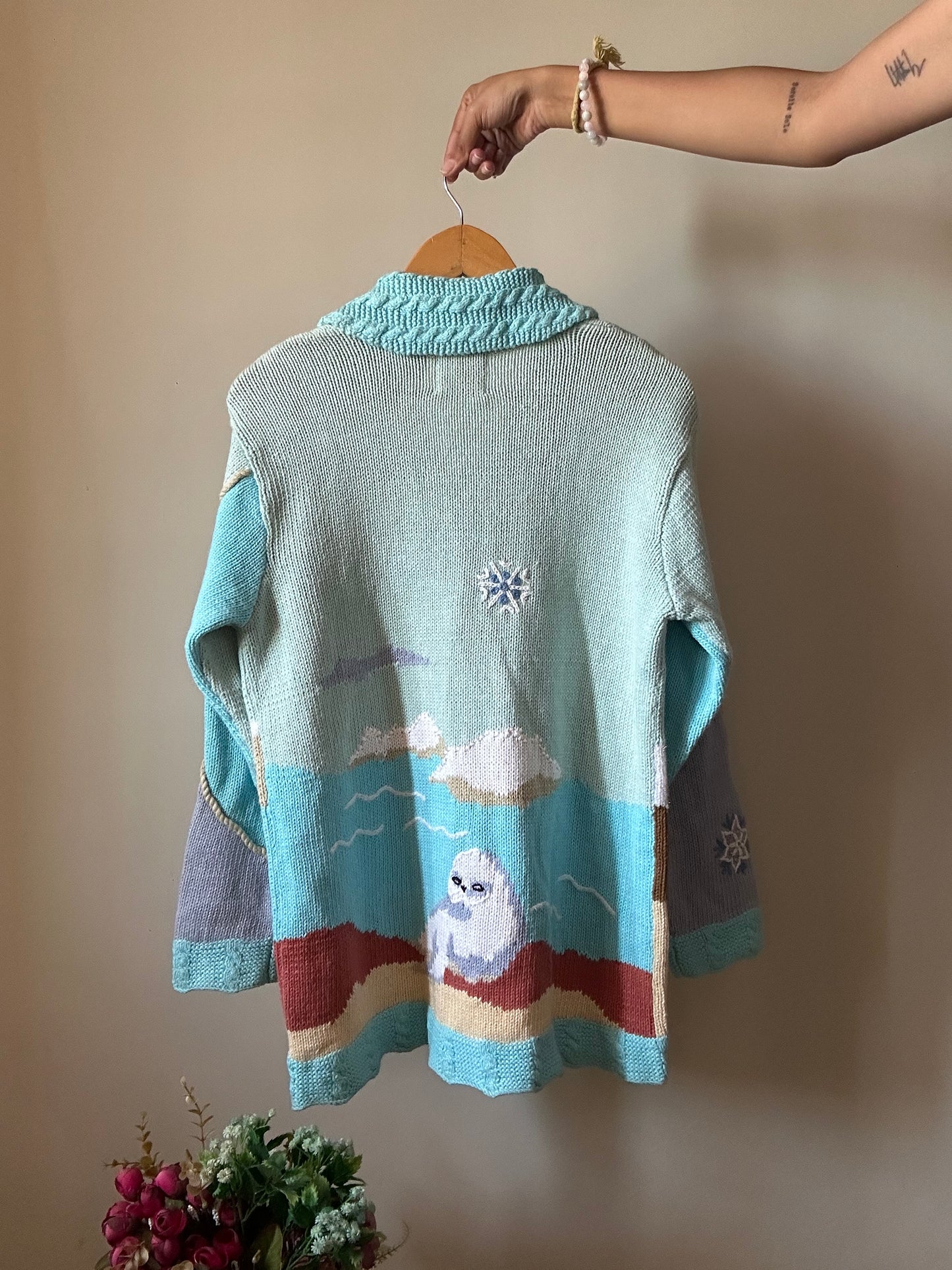 Vintage HandKnit By Storybook Knits Sea Beauty Embroidered Cardigan