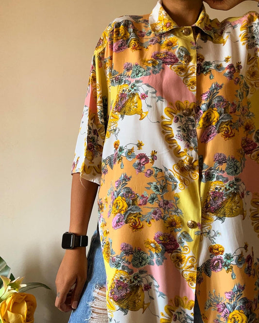 Vintage Floral Baroque Print Shirt