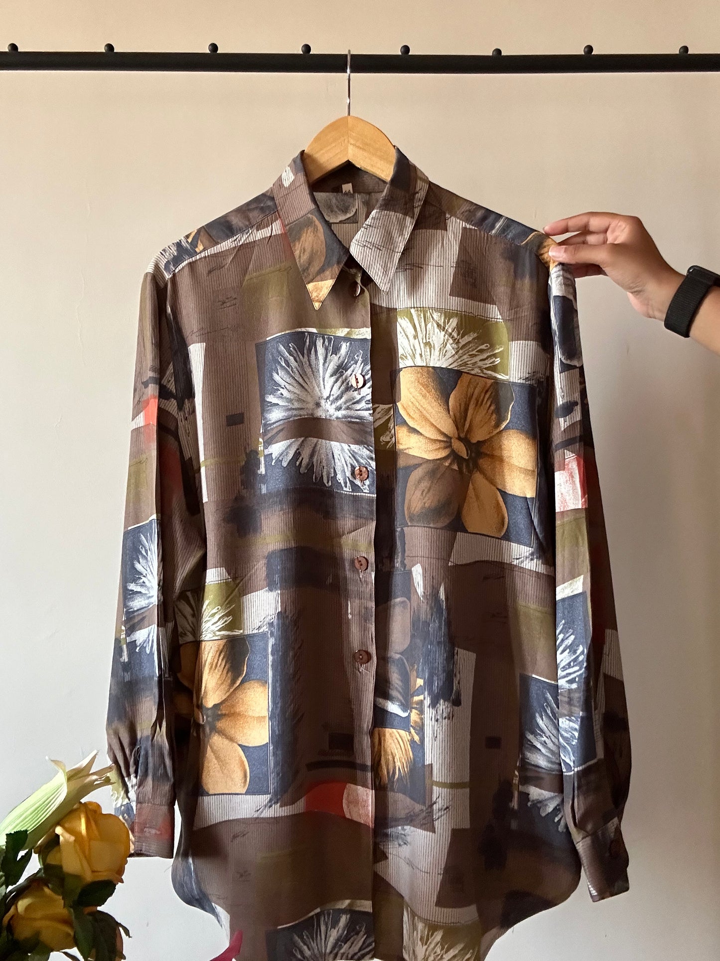 Vintage Block Pattern Floral Print Shirt