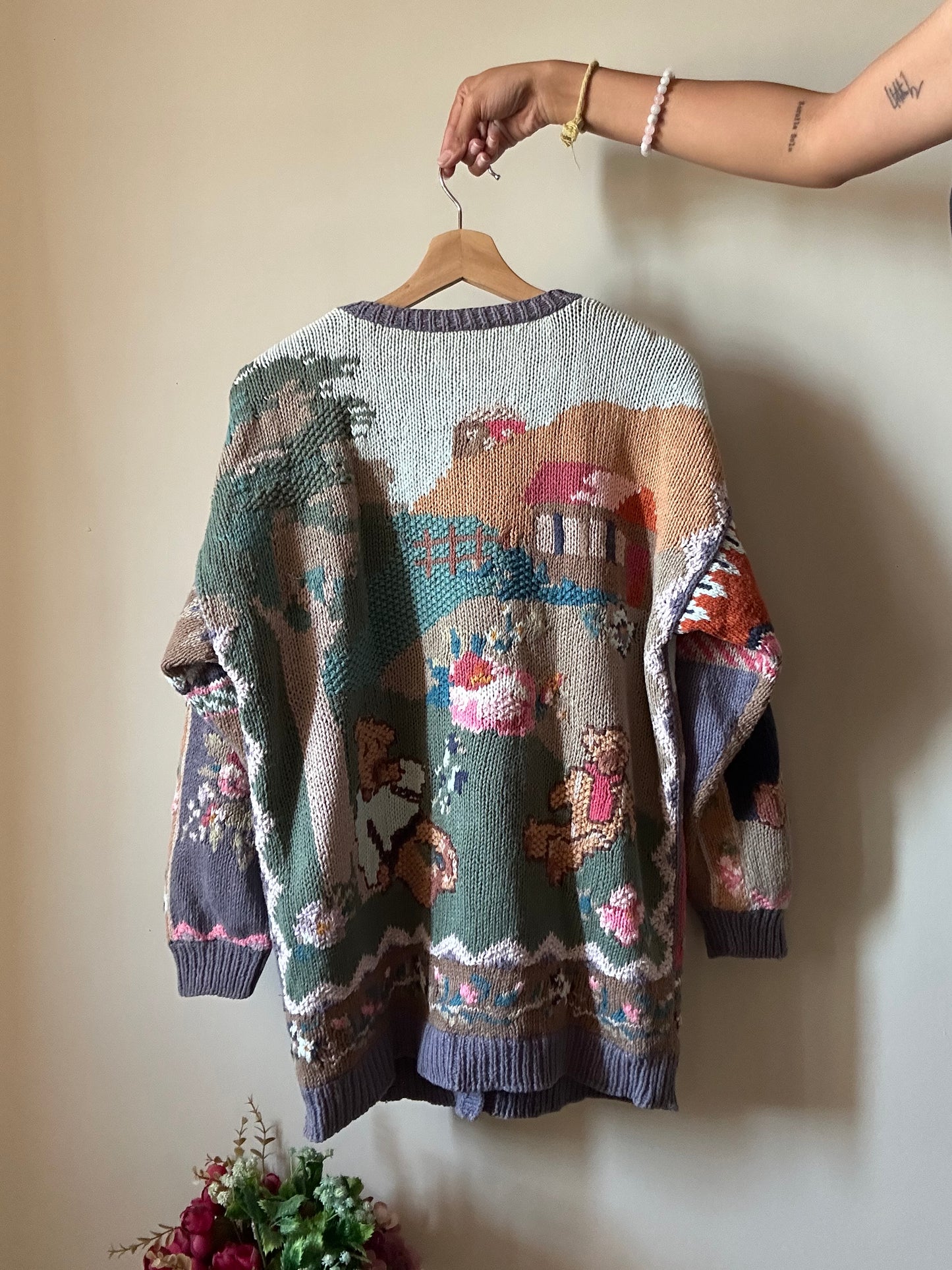 Together Vintage Cardigan With Teddy Bear and Floral Embroidery