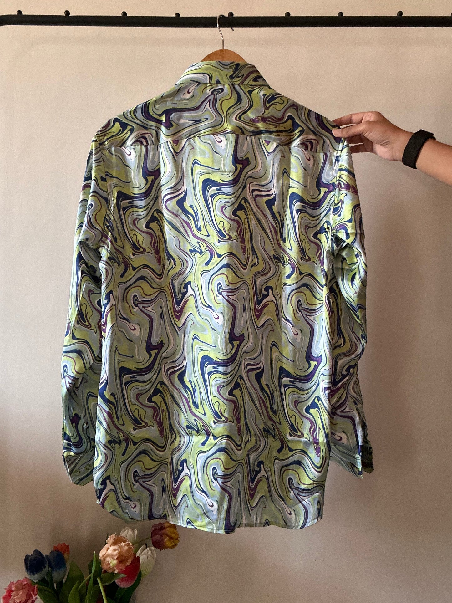 Whimsical Art Print Satin Shirt