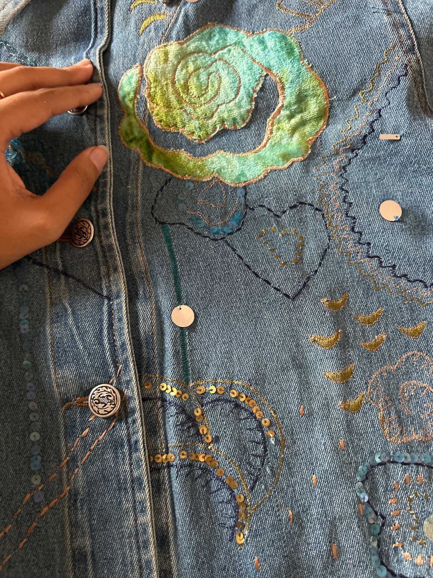 Vintage Tanjay Embroidered And Patchwork Detail Denim Jacket