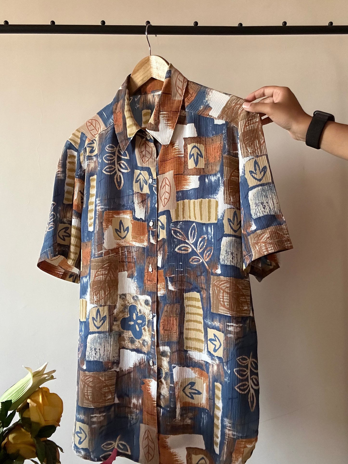 Vintage Textured Fabric Abstract Print Shirt