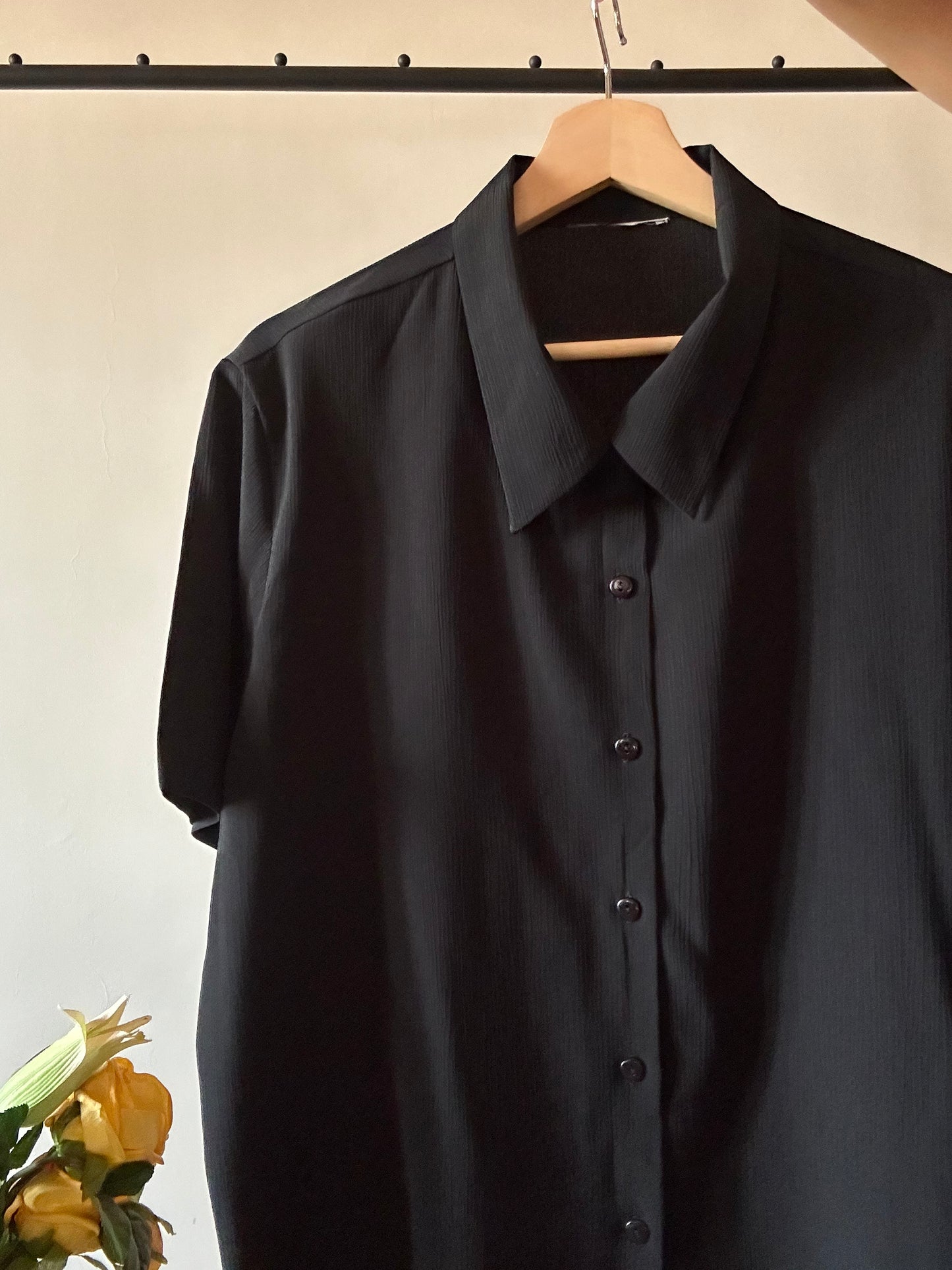 Basic Black Textured Vintage Shirt