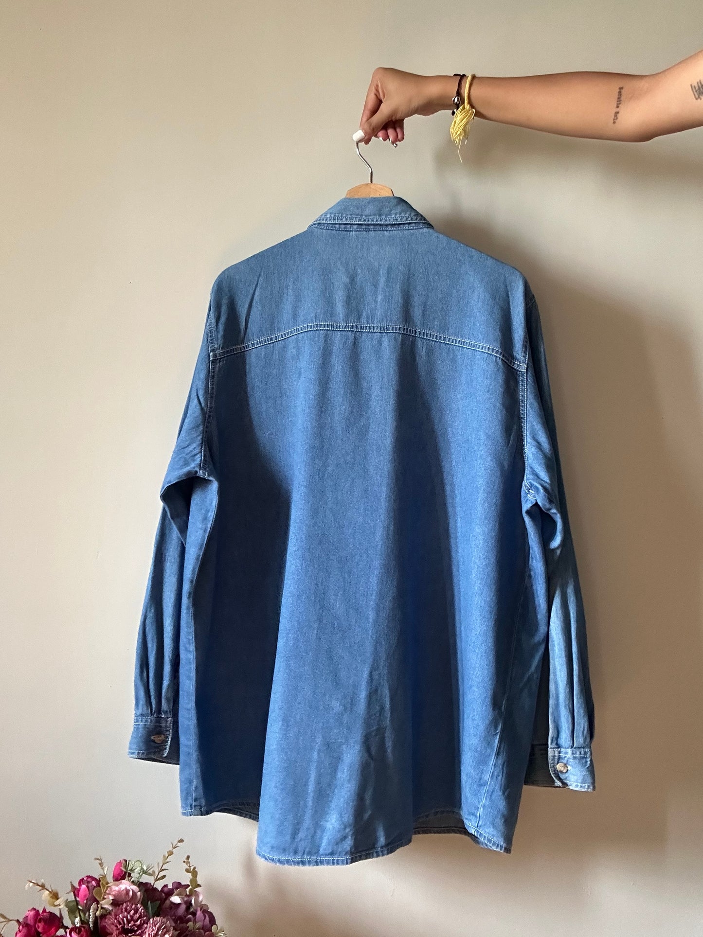 Bobbie Brooks Women Vintage Denim Shirt With Fall Inspired Embroidery