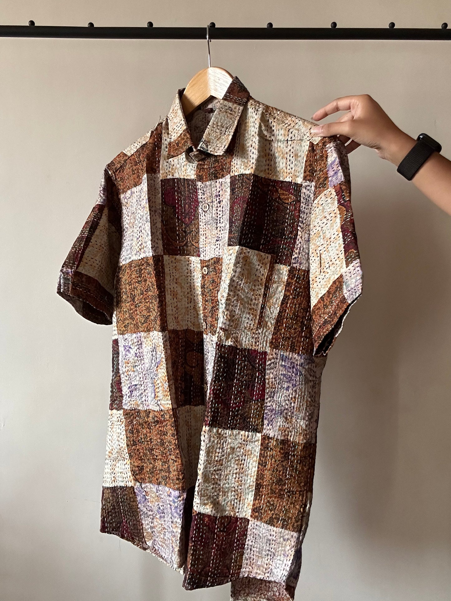 Sand Wood Patch Work Kantha Embroidery Shirt