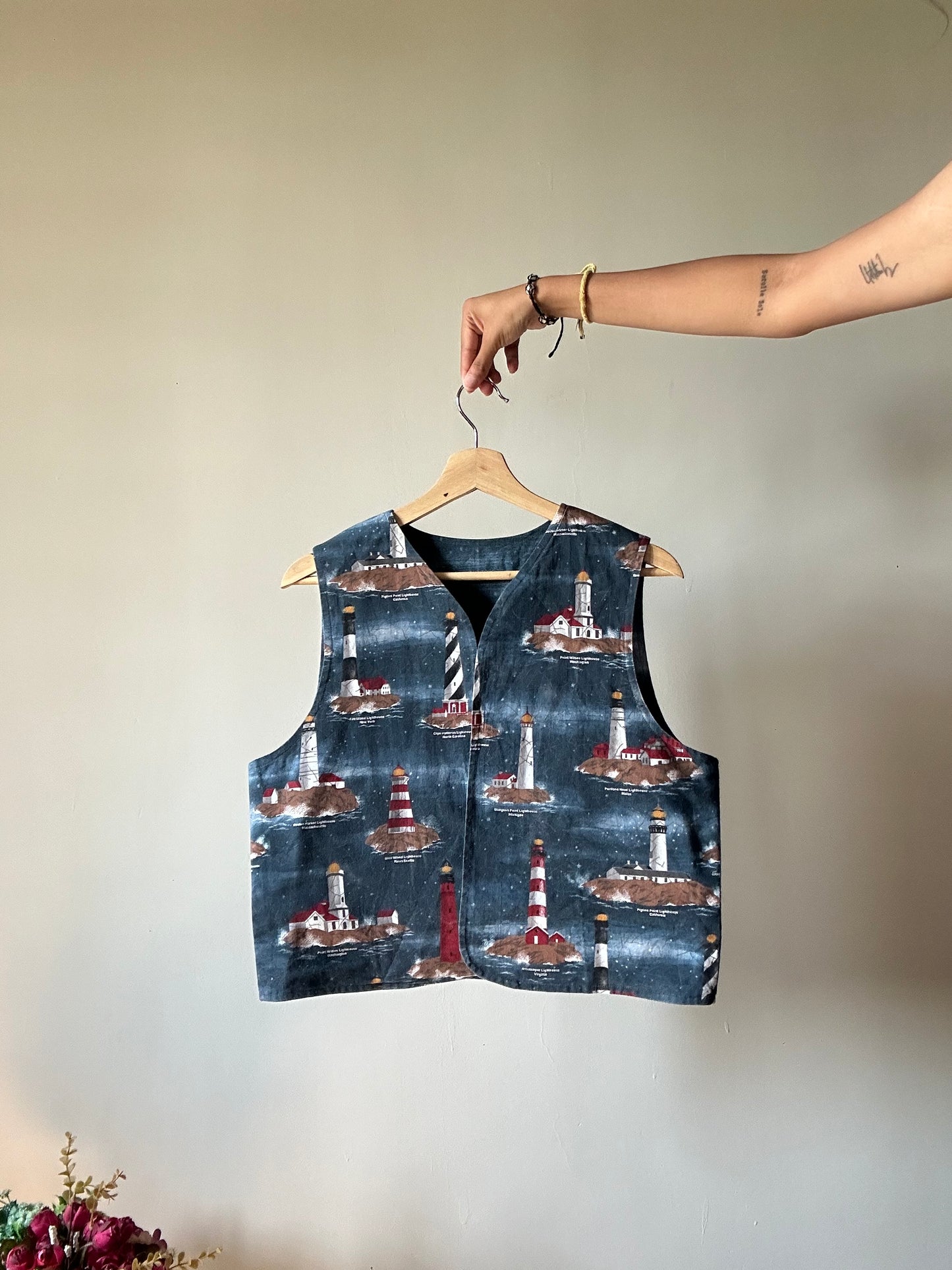 Vintage Lighthouse Print Vest