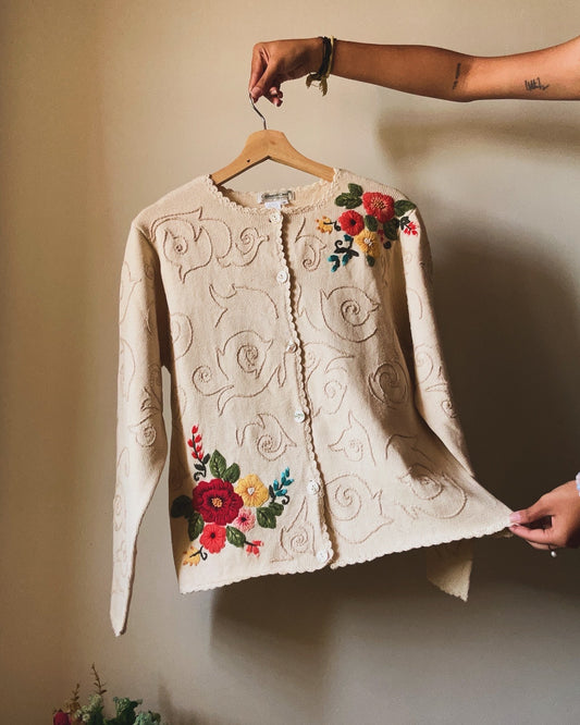 Vintage Coldwater Creek Floral Embroidered Cardigan