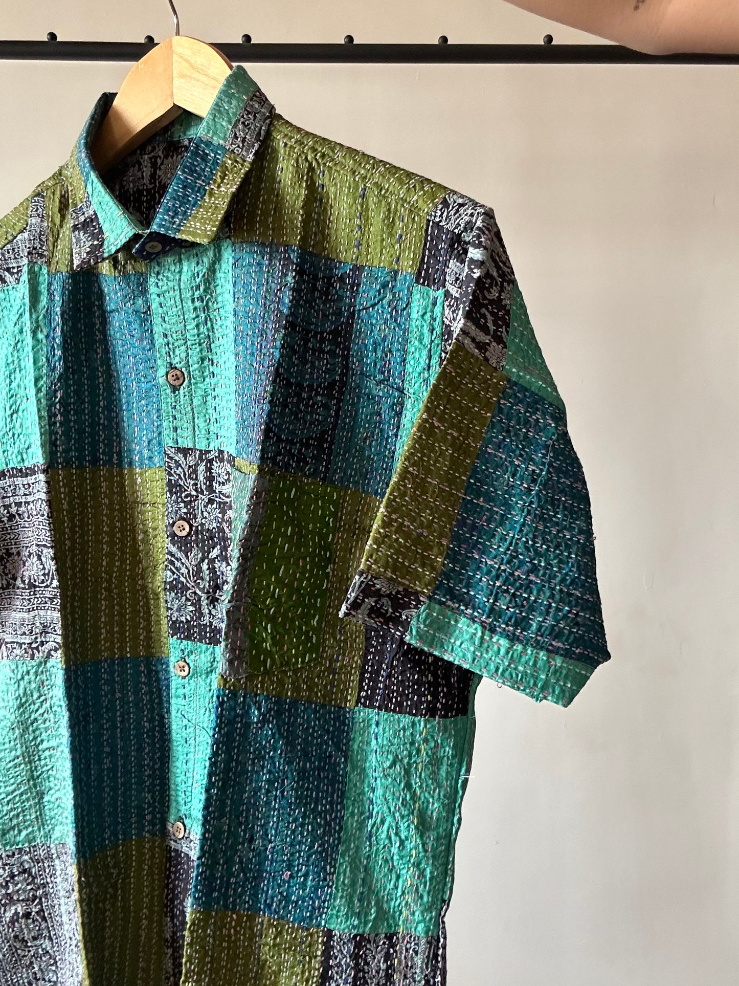 Blue Sea Patch Work Kantha Embroidery Shirt