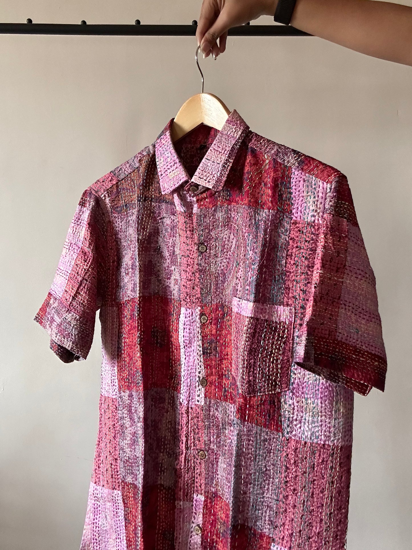 Cotton Candy Patch Work Kantha Embroidery Shirt