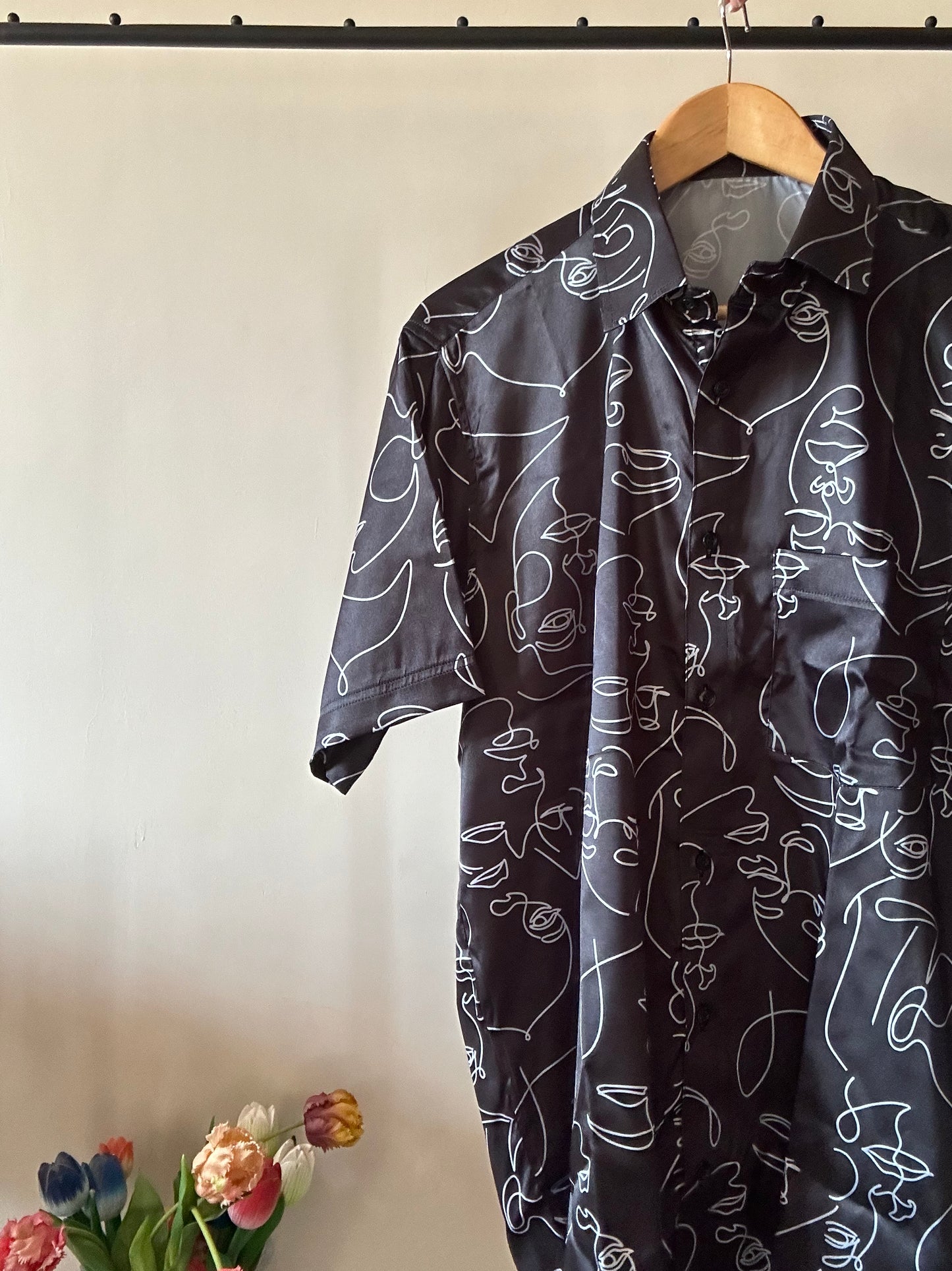 Black Face Off Satin Shirt