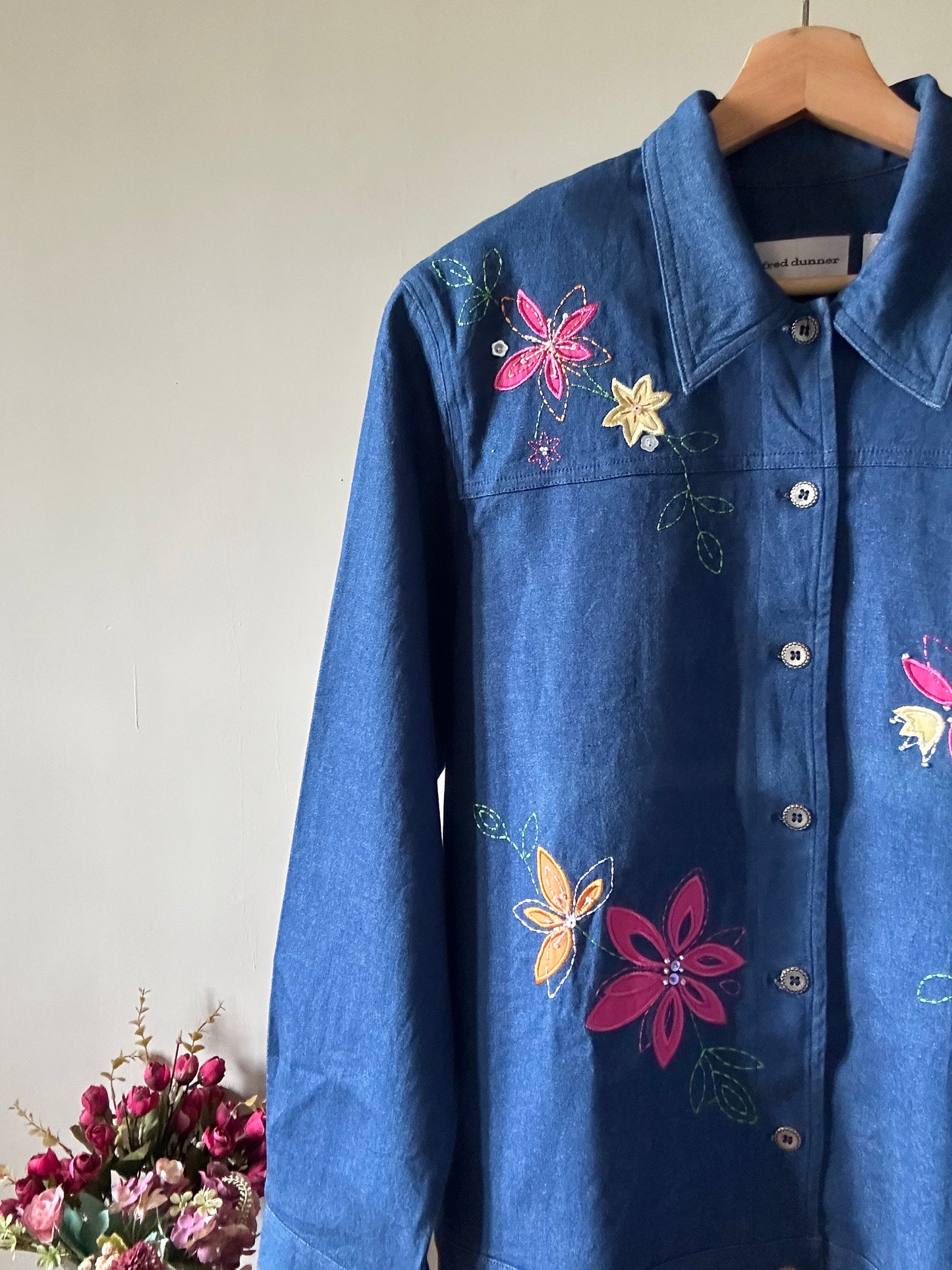 Alfred Dunner Vintage Floral Embroidered Denim Shaket