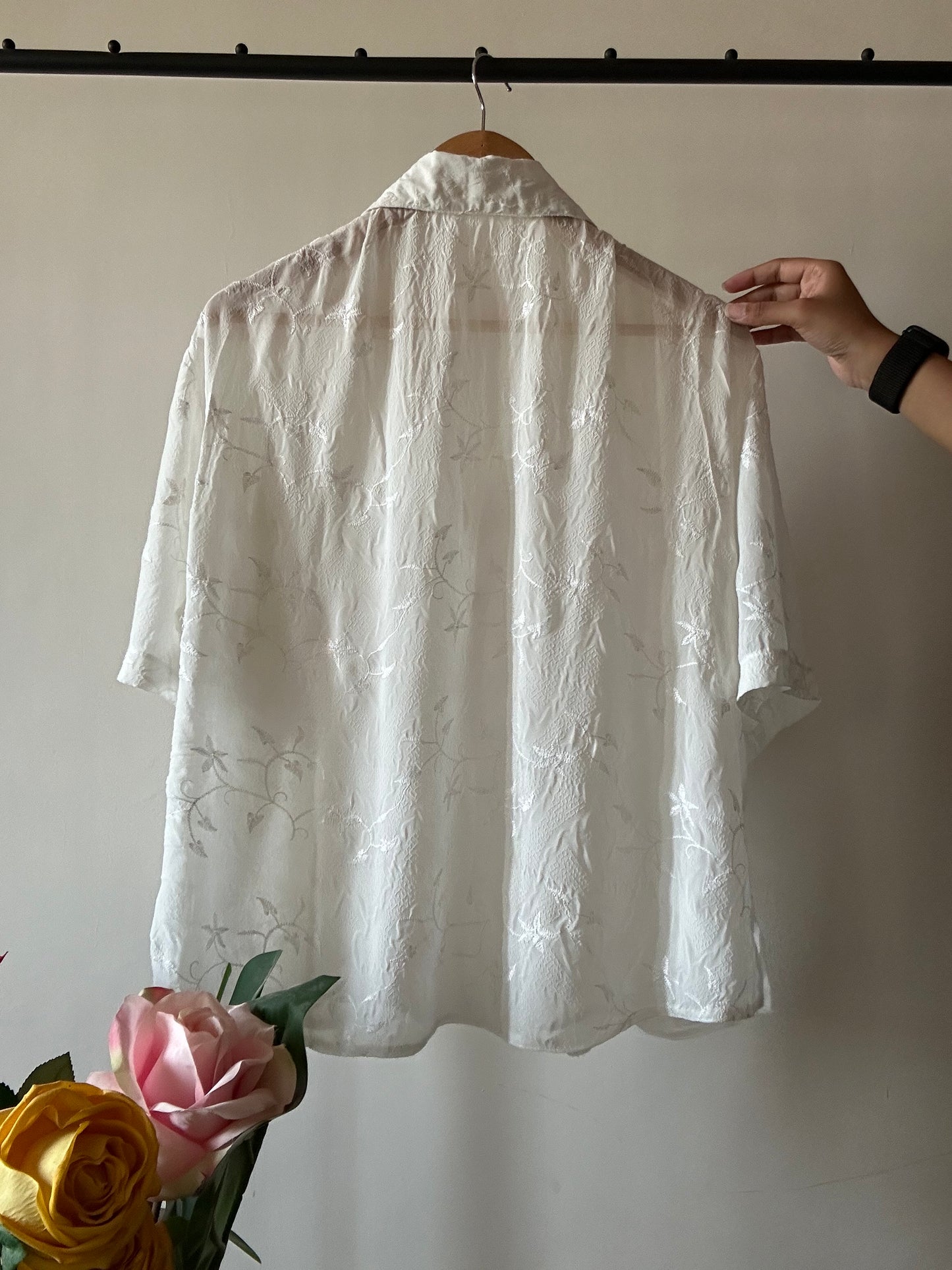 Semi Sheer Overall Embroidery Vintage Shirt