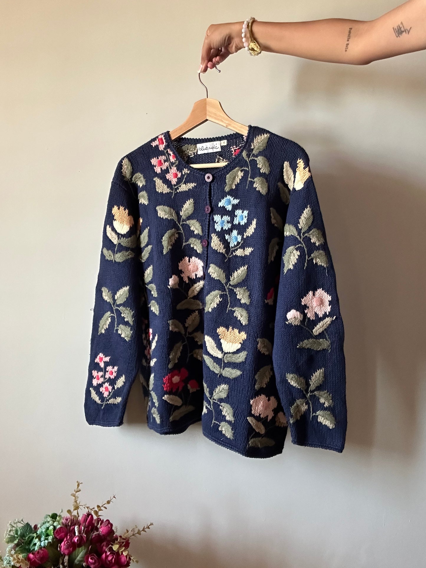 Blue Note Vintage Floral Knit Cardigan