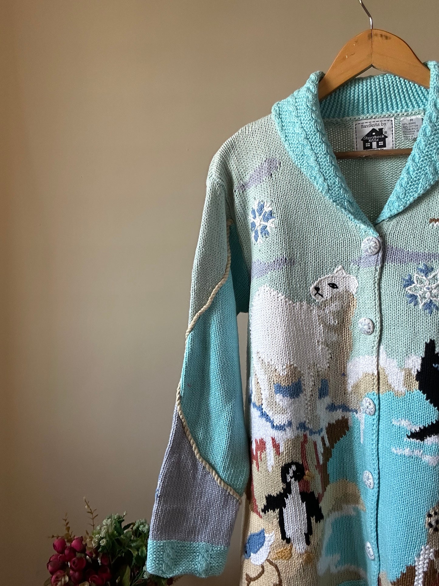 Vintage HandKnit By Storybook Knits Sea Beauty Embroidered Cardigan