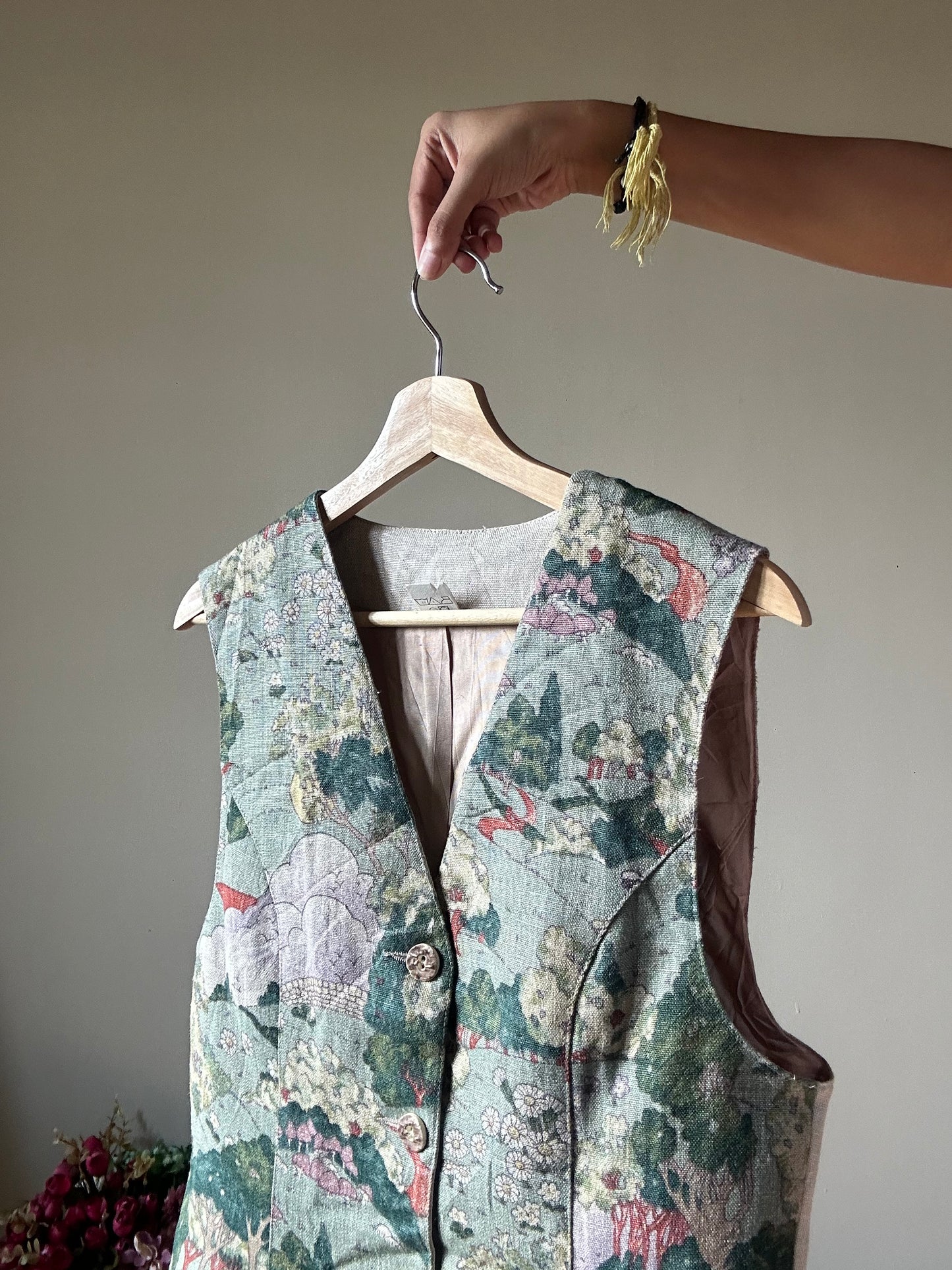 Vintage Linene Fairyland Print Vest