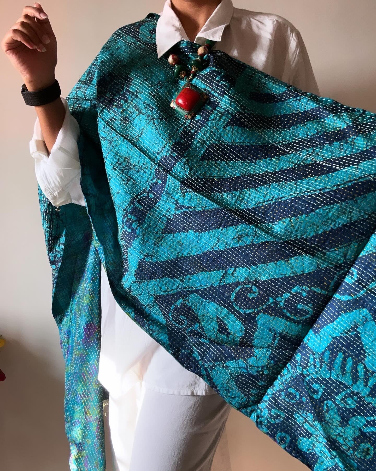 Blue Abstract Traditional Reversible Stole