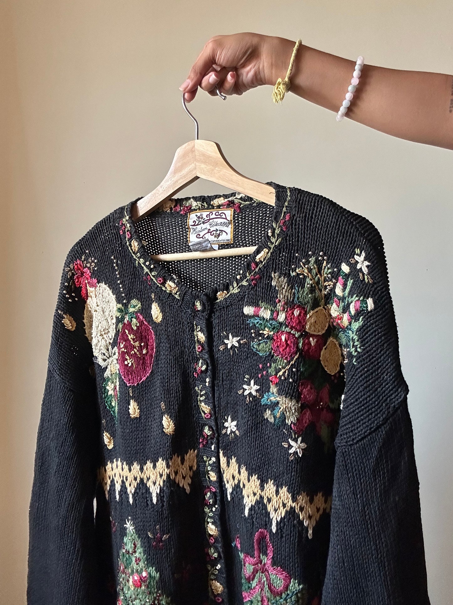 Heirloom Collectibles Vintage Christmas Cardigan With Beading and Embroidery