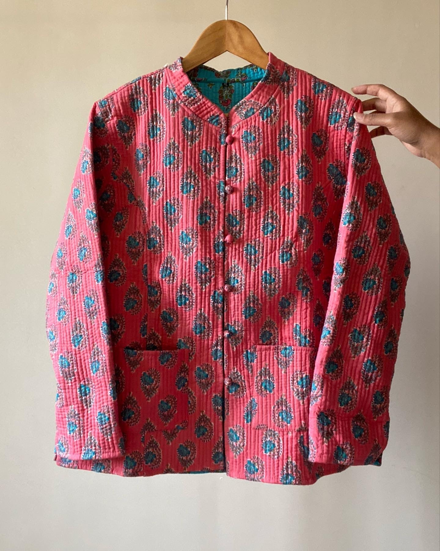 Traditional Floral Print Reversible Cotton Quilted Jacket