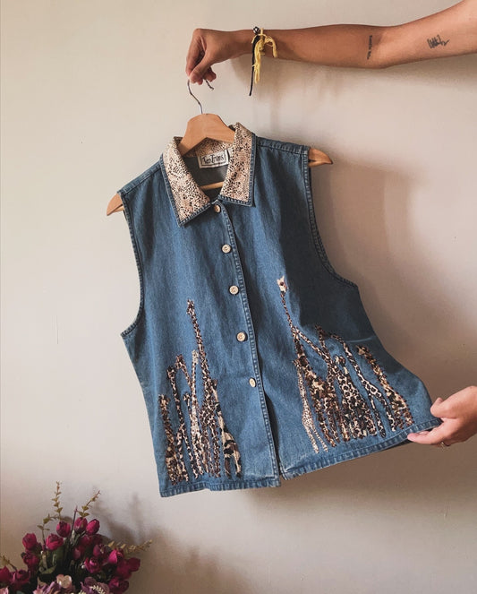 Vintage TanTrums Giraffe Patchwork and Breaded Denim Vest