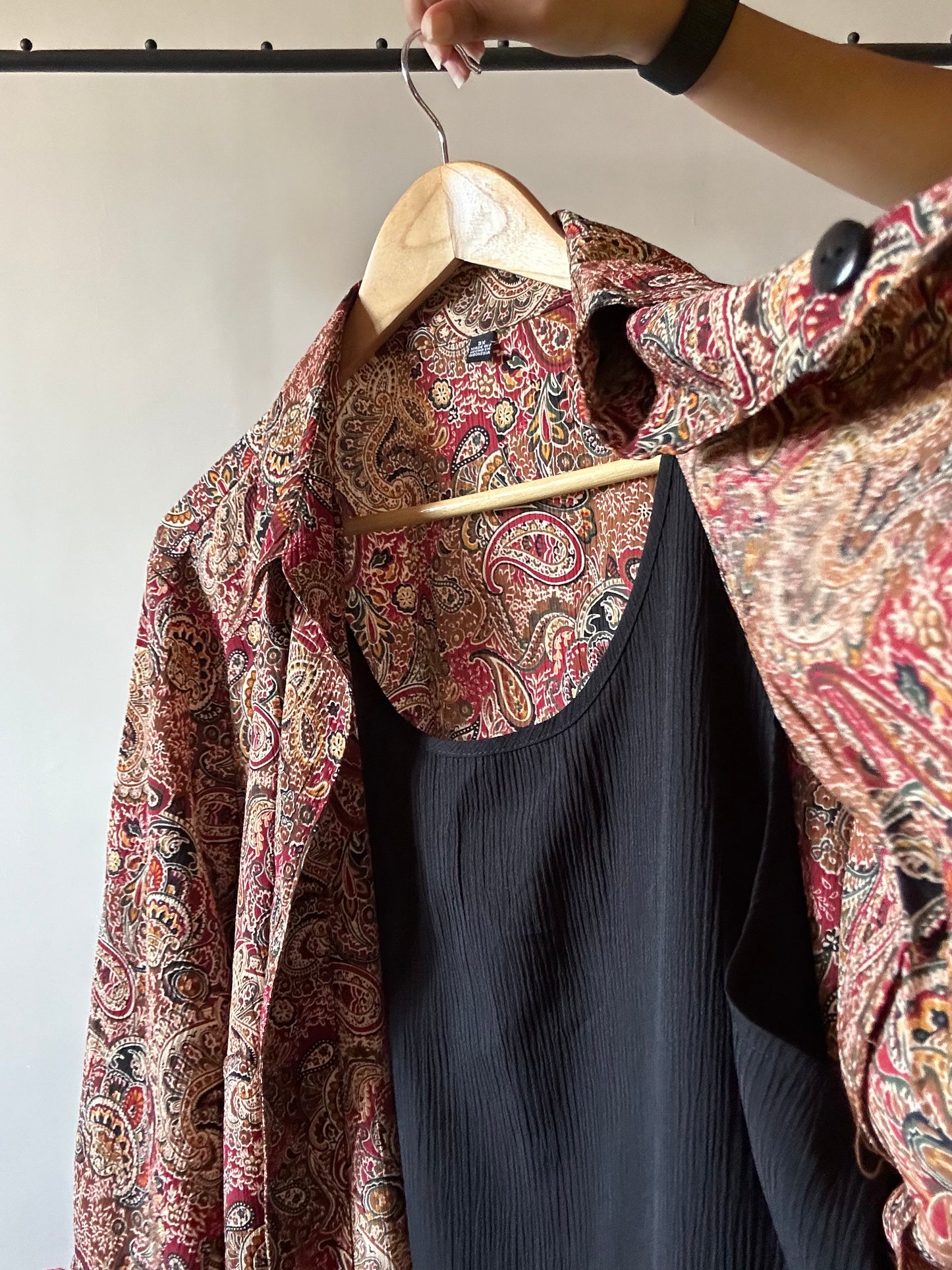 Vintage Attached Vest Ethnic Print Shirt