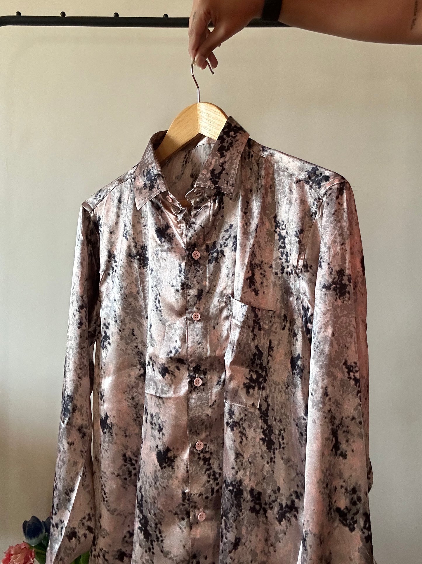 Dusty Pink Dye Up Print Satin Shirt