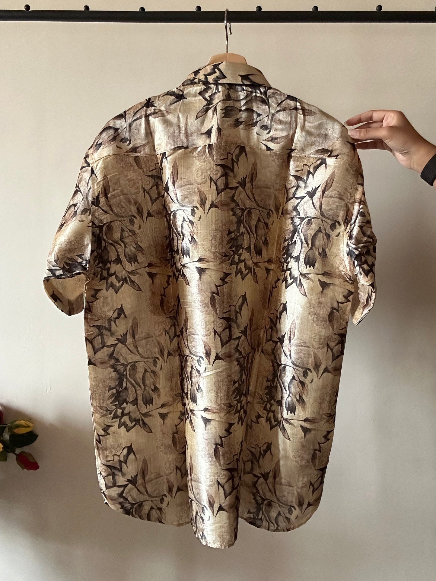 Abstract Artsy Leaf Print Tussar Silk Shirt