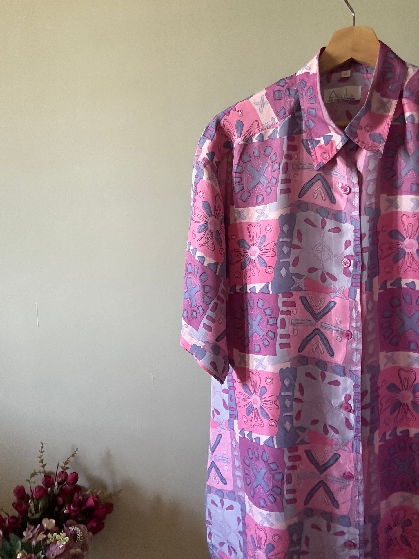 Vintage Ancelini Multi Print Silk Shirt