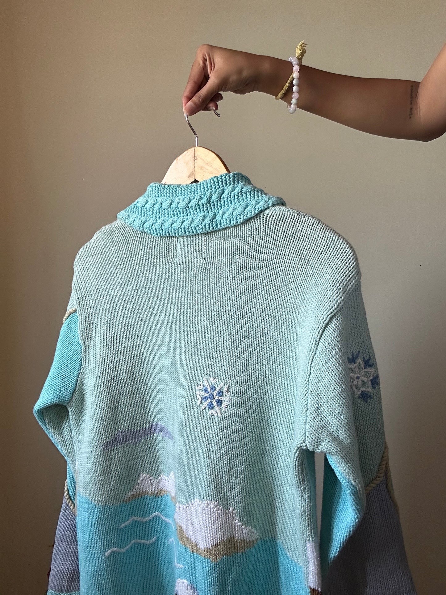 Vintage HandKnit By Storybook Knits Sea Beauty Embroidered Cardigan