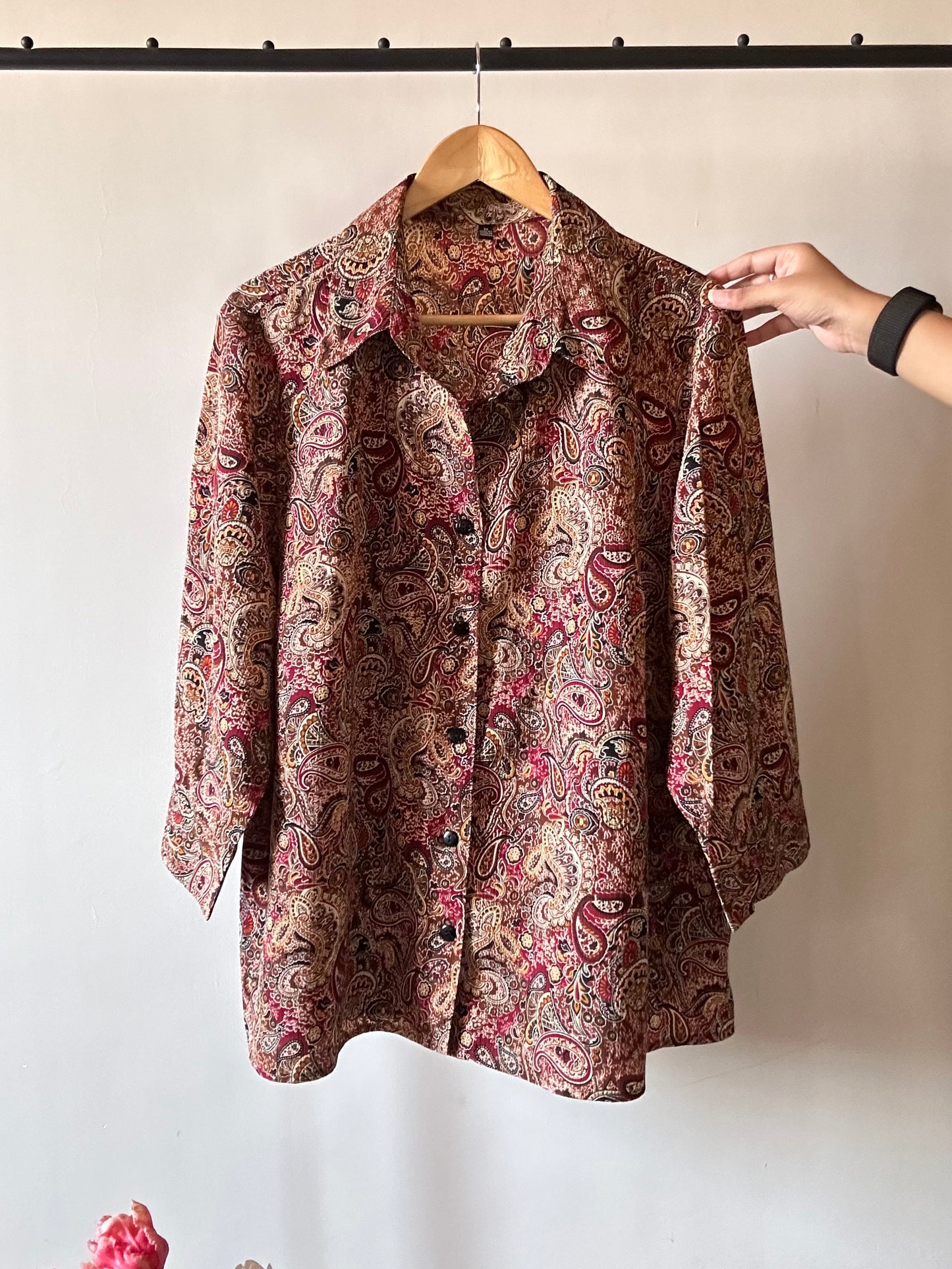 Vintage Attached Vest Ethnic Print Shirt